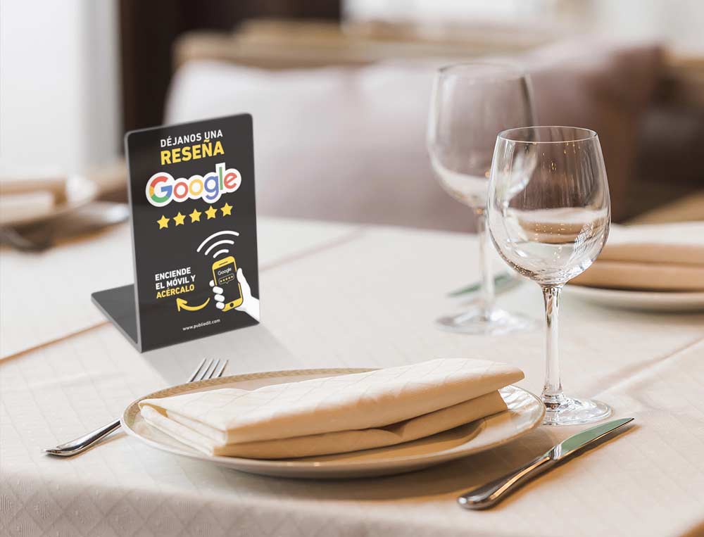 soporte tap de pvc para poner reseñas de google para restaurantes en Barcelona